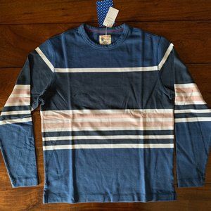 Todd Snyder x Champion Long Sleeve Engineered Stripe Tee Blue Ink Mens Size S